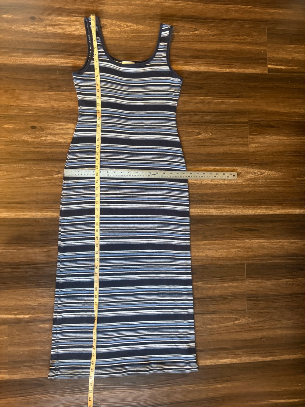 90s vintage Sleeveless Striped Maxi Dress - Navy/Gray - Picture 11 of 15